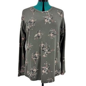 Catherine Malandrino Olive Green Floral Print Long Sleeve Sweatshirt, Large